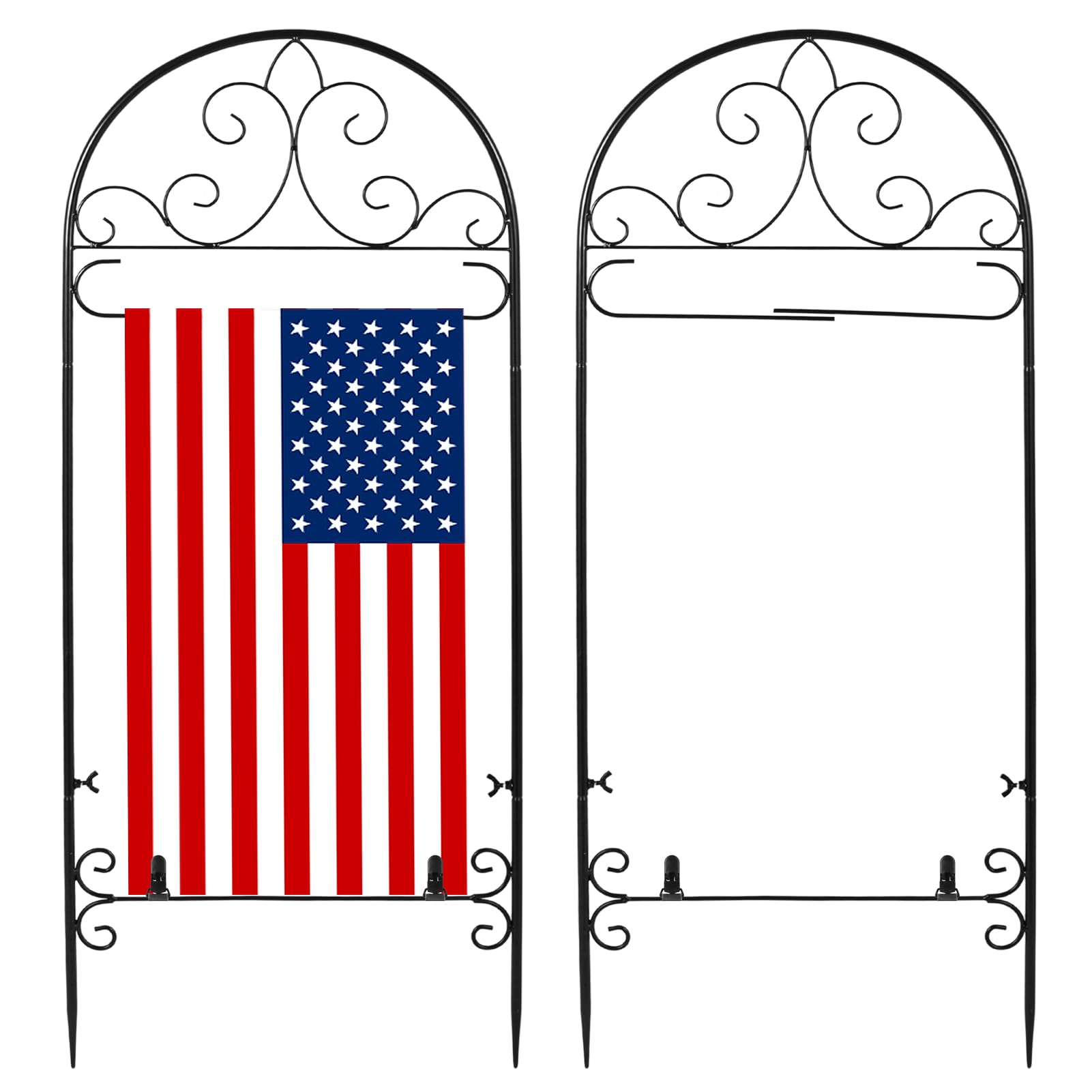 Photo 1 of 2 Pack Metal Garden Flag Holder Stand Scroll American Stand Yard Flag Pole Stake Fits Max 14 x 25 Inch for Outside House Garden Yard Lawn Patio Balcony Decor, No Flags Included