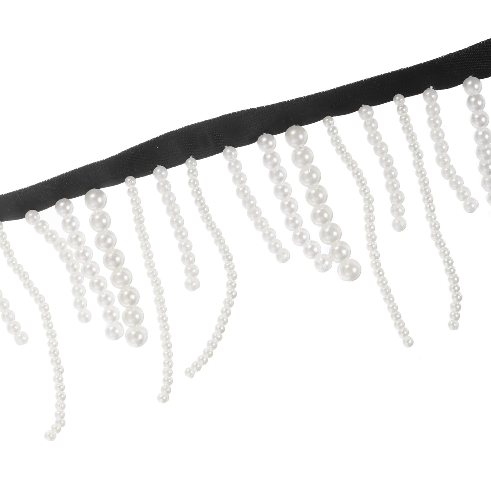 PATIKIL 2 Yard Long Pearl Fringe Beaded Lace Trim, 2.95" Wide Pearl Bead Tassel Pearl Fringe Applique for Wedding Party Home Decoration Sewing Craft, Black White
