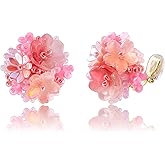 LAXPICOL Fashion Flower Clip On Earrings For Women Cute Lovely Acrylic Bead Flower Earrings No piercing Earrings