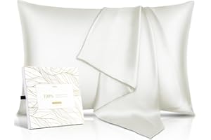 IOION 100% Pure Mulberry Silk Pillowcase for Hair & Skin - 22 Momme 6A High-Grade Fibers - Anti-Aging, Anti-Sleep Crease, Cooling Satin Pillowcases with Hidden Zipper, Best Gift Idea (Standard 20x26 Inches)