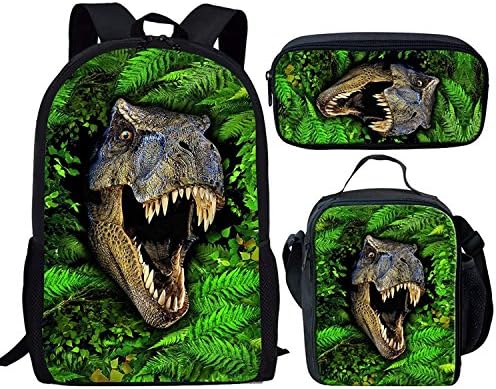 UNICEU Dinosaur Animal Backpack Set 3 Piece Cool Kids School Bag Bookbag Lunch Boxes Pencil Case