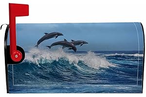 Numland Magnetic Mailbox Covers Polyester Oxford Cloth Anti-UV and Reusable Letterbox Cover 21×18 Inch,Jumping Dolphins