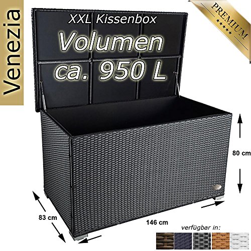 RS Trade® exclusive 'Venezia' 950 L Polyrattan Garten Kissenbox wetterfest (wasserdicht) 146 x 83 x 80 cm, Auflagenbox… – Bild 3