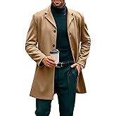 PASLTER Mens Mid Long Trench Coat Slim Fit Winter Pea Coat Single Breasted Business Overcoat