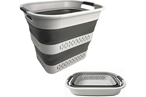 SAMMART 40L (10.5 Gallon) Collapsible Plastic Laundry Basket - Foldable Pop Up Storage Container/Organizer - Portable Laundry Hamper - Space Saving (1, Grey)