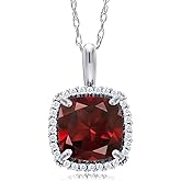 Gem Stone King 10K White Gold Build your Own Personalized Cushion Cut 7MM Gemstone Birthstone and White Diamond Pendant Necklace For Women with 18 Inch Chain