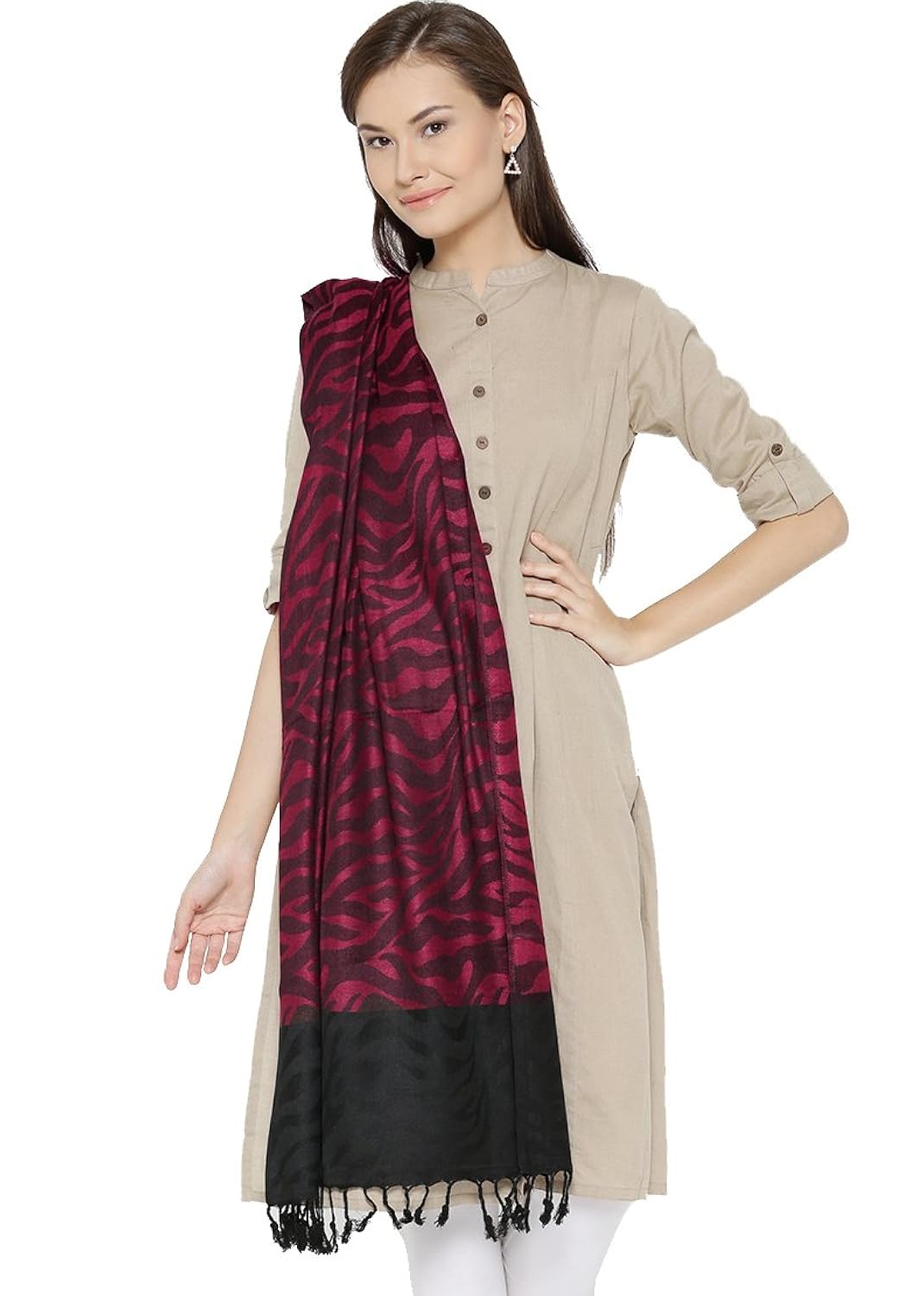 weavers villa women's viscose stole (wvst-105-red, multicolour, medium)