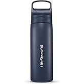 LifeStraw Go Series – Insulated Stainless Steel Water Filter Bottle for Travel and Everyday Use, Removes Bacteria, Parasites and Microplastics, Improves Taste, 18oz Aegean Sea