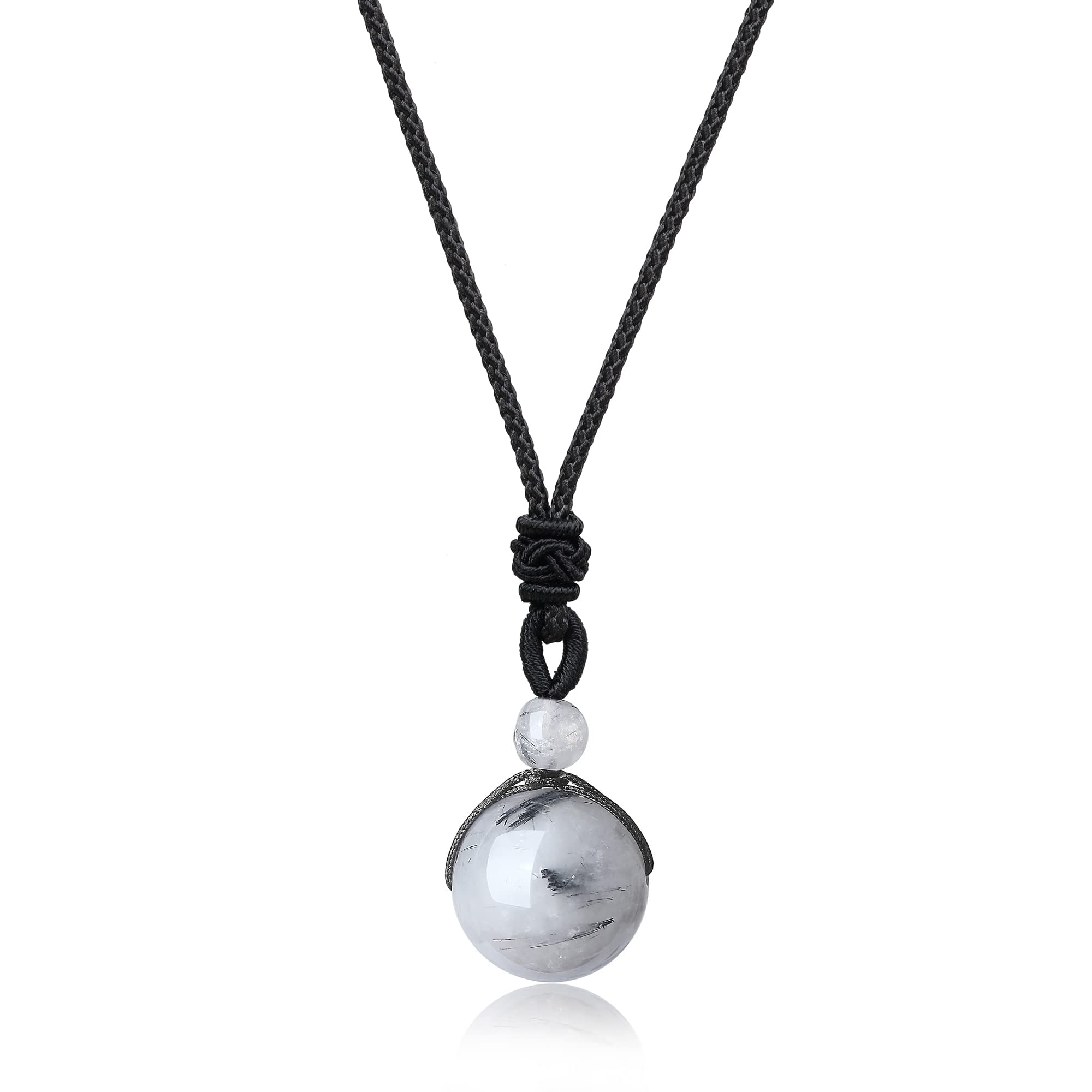 COAI Chakra Stones Healing Black Quartz Rutilated Prayer Mala Pendant Necklace