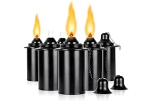 LUNLUARAI Torch Replacement Canisters, Table Top Torch Canister, Citronella Torch Refill Canister with Wicks and Covers, Patio Metal Torch for Luau Party, DIY Garden Decor (Round lid 12oz-6pcs)