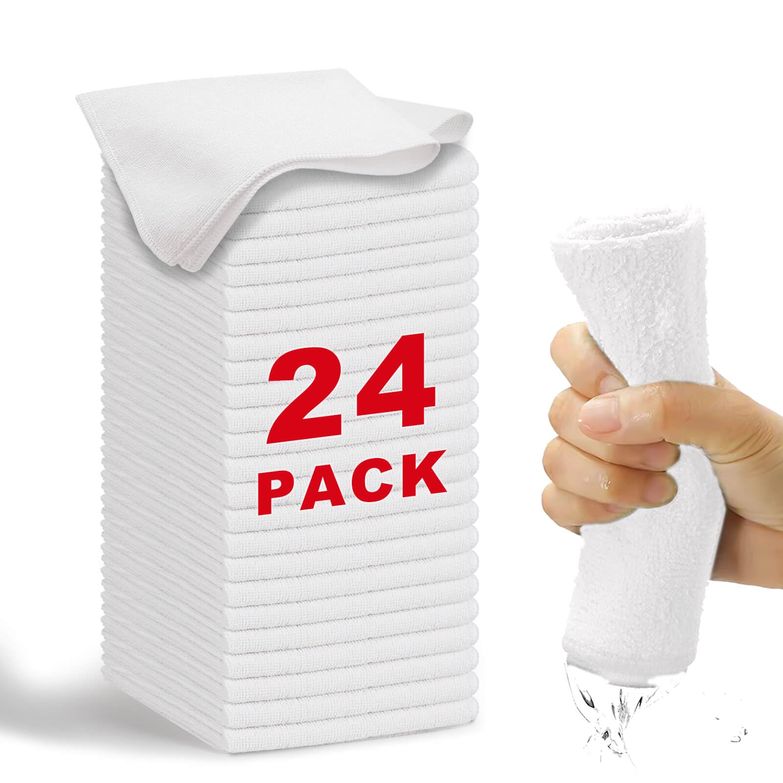 WEAWE Microfibre Cloth - premium 2100 Series 33x33cm Ultra Soft Highly Absorbent cloths, Reusable and No Fading, Lint Free-Machine Wash - White (Pack of 24)