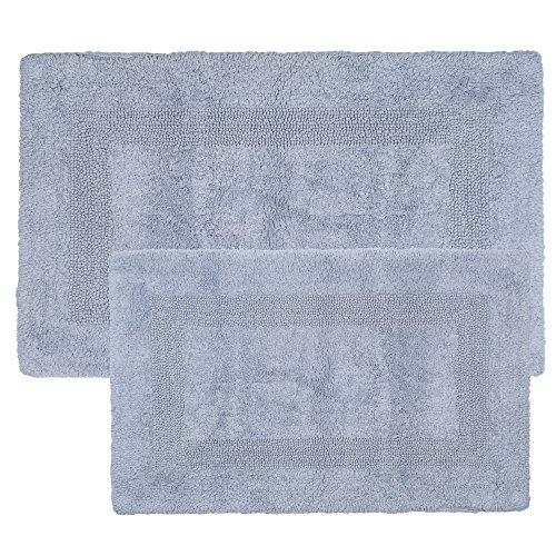 image for Cotton Bath Mat Set- 2 Piece 100 Percent Cotton Mats- Reversible, Soft