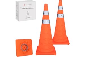 SHAREWIN Collapsible Traffic Safety Cones, [2 Pack] 28 Inch Orange Cones, Multi Purpose Pop-up Cones with Reflective Collar for Road Safety, Driving Training, Parking, Parking lot