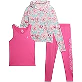 RBX Active Girls Pants Set - 3 Piece Fleece Graphic Hoodies Sweatshirt Tank Top and Girls Leggings Kids Clothing Sets (7-12)