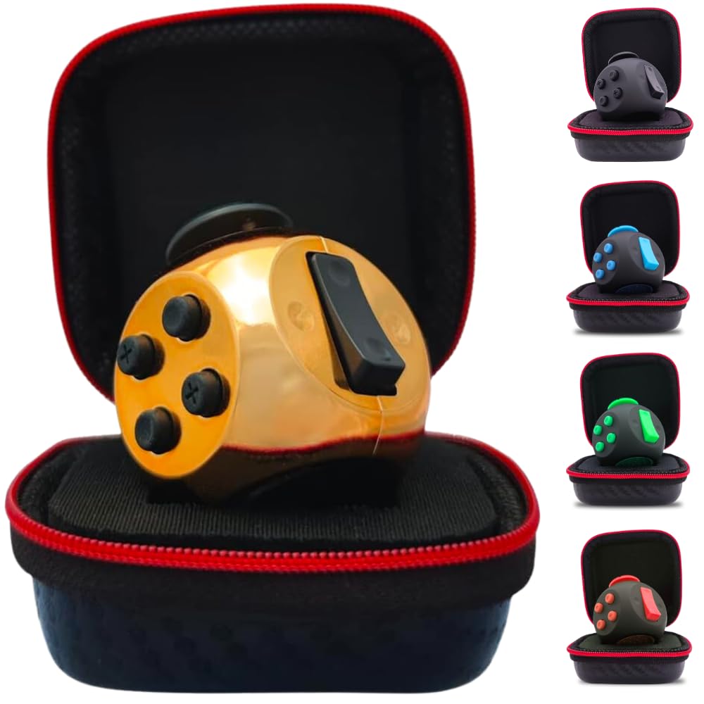PILPOC theFube Fidget Cube - Deluxe Authentic Fidget Toys for Adults & Kids - Premium Protective Case, Stress Cube, Anxiety Toys, ADHD, OCD. Quiet Sides & Fidget Clicker Toy (Black & Rose Gold)