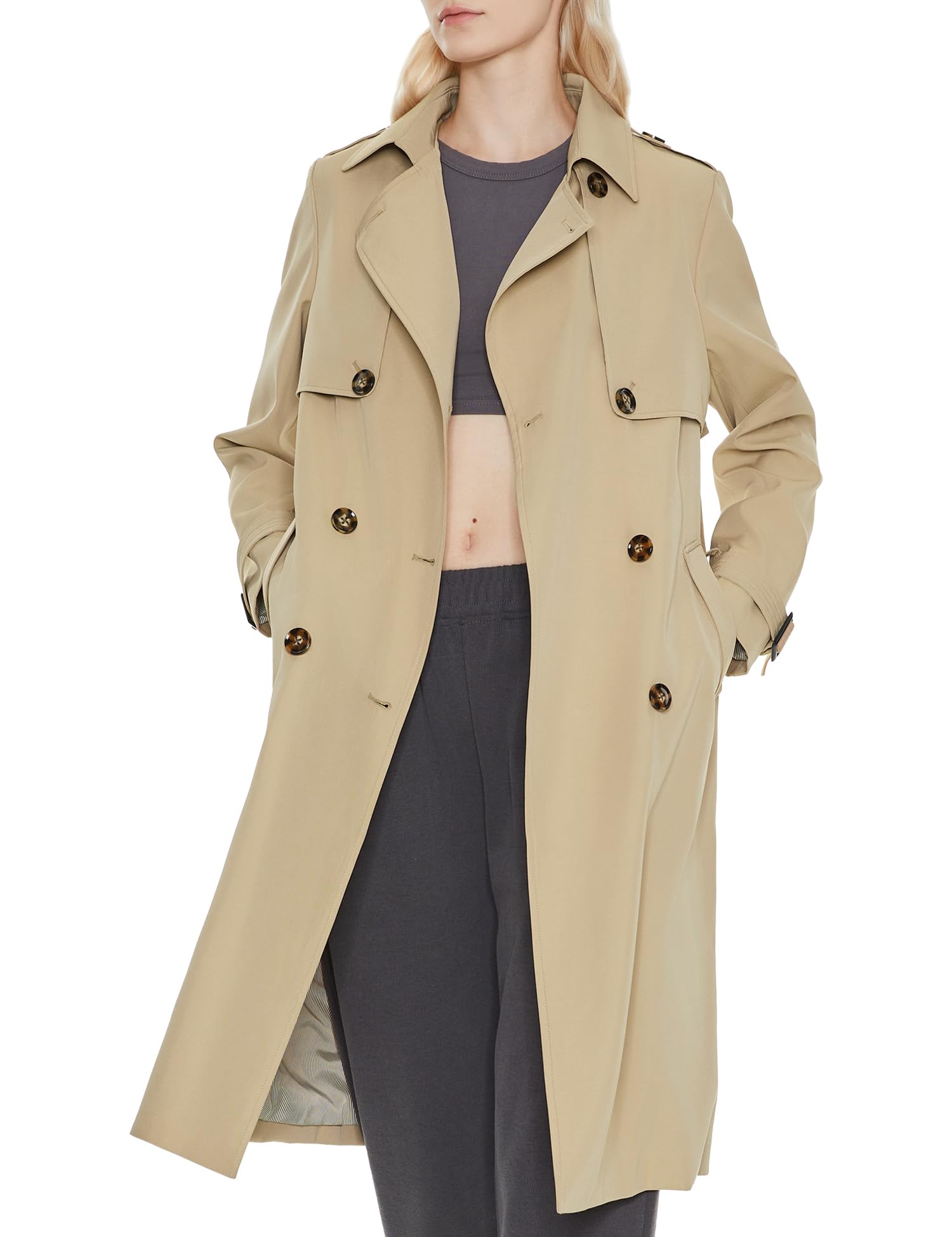 Orolay Women's Long Trench Coat Double-Breasted Classic Lapel Overcoat with Belt