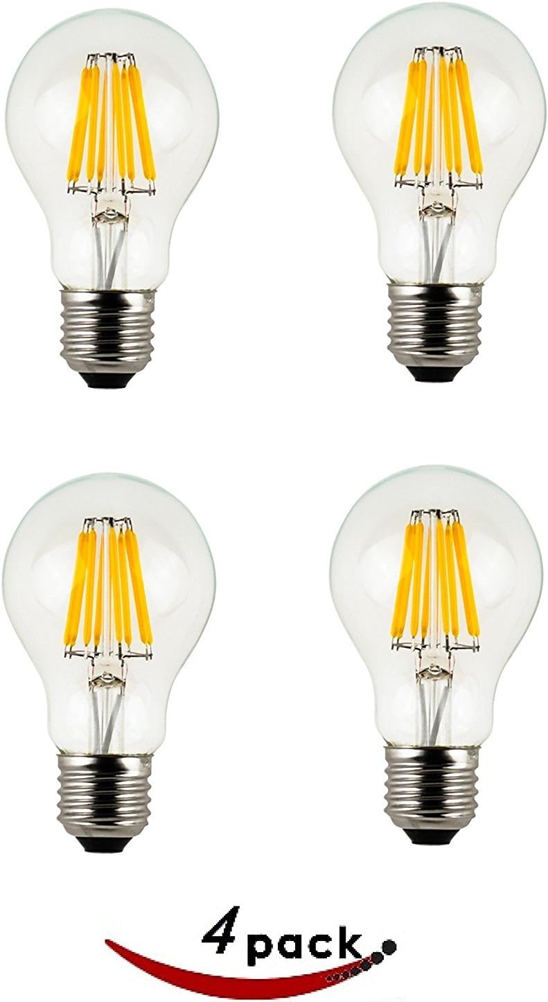 Vintage LED Filament Bulb A19-10W LED Light Bulb, Medium Screw E26 Base, Clear Soft White 4000K, LED Edison Bulb 100W Equivalent, 120VAC,"4 PAck"