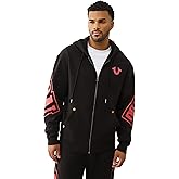 True Religion Overt Arch Logo Zip Up Hoodie for Men | Fleece-Lined Cotton Blend Sweatshirt with Hood & Kangaroo Pocket