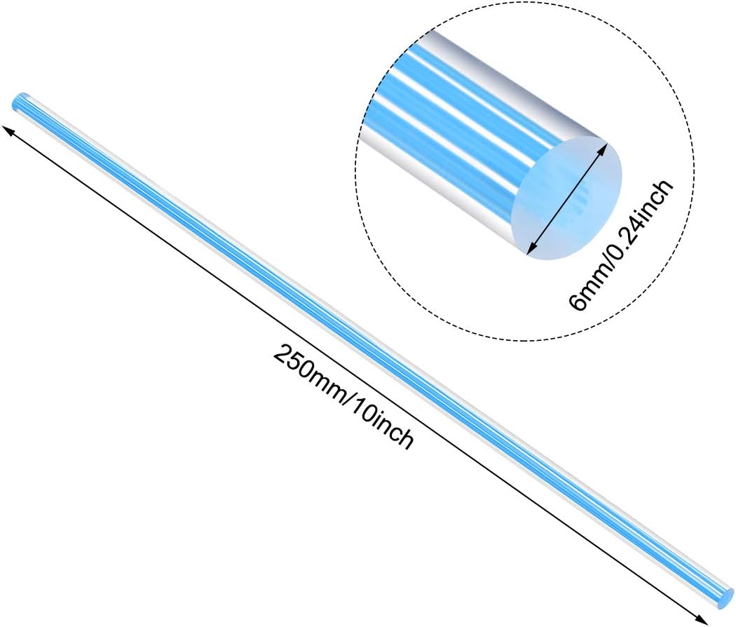 sourcing map Acrylic Round Rod,1/4 inch Diameter 10 inch Length,Straight Light Blue Line,Solid Plastic PMMA Bar Stick 2pcs - Image 3