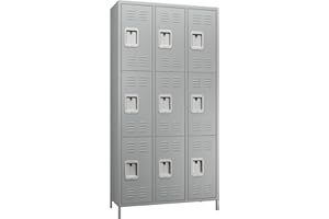 SUXXAN 9 Doors Storage Locker Combination with 18 Hooks,Industries Double Tier Metal Locker for School Office Gym Home Employees Staff Sundries Room W35.43*D15.7*H72 (Light Grey)