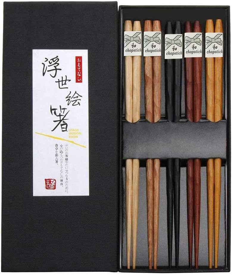LingYe Japanische EssstäBchen Holz 5 Paare Wiederverwendbare NatüRliche EssstäBchen Waschbar FüR GeschirrspüLer 23Cm Bambus EssstäBchen Chinesische Geschirr Set Mit LuxuriöSe Schwarz Handgemachte