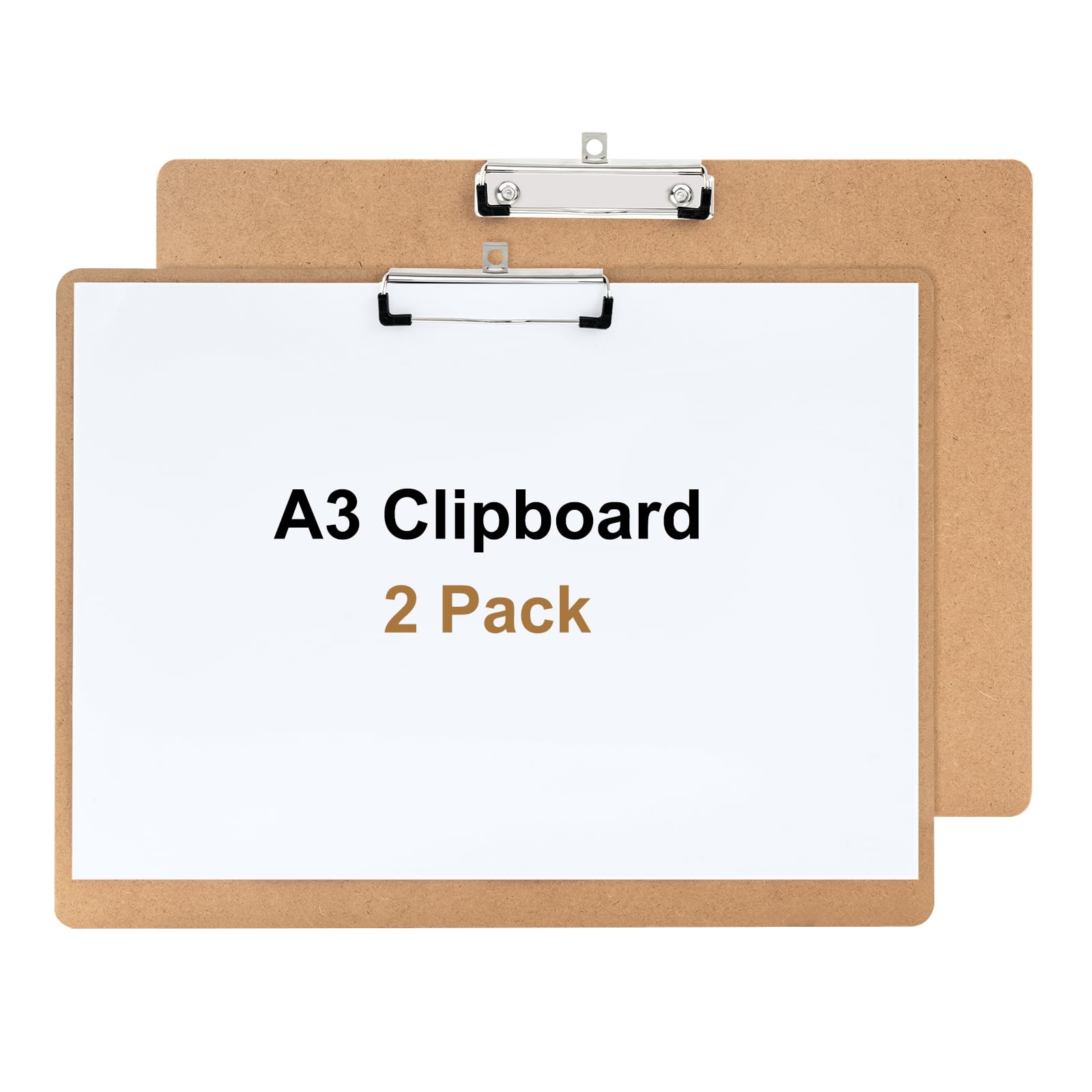 Srvnpioy A3 Clipboard, 2 Pack, Extra Large Clip Board, Horizontal MDF Wood Lap Boards, with Low Profile Clip for Drawing, Sketching, Art Supplies