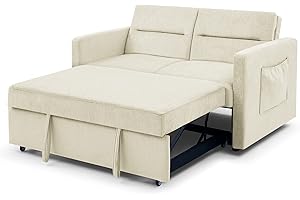 LINKHOO 54.5" Convertible Sofa Bed, 3-in-1 Sleeper Sofa with Pull-Out Bed, Futon Couches with Storage Side Pocket, Loveseat with Adjustable Backrest for Small Space Apartment, Beige