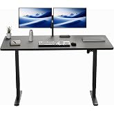 VIVO Electric Standing Desk, Smooth 3-Piece 60" x 30" Black Top | Holds 154 lbs, Single Motor, Sit Stand, Height Adjustable, Extra Deep Table Top, Black Frame, DESK-KIT-0B6B