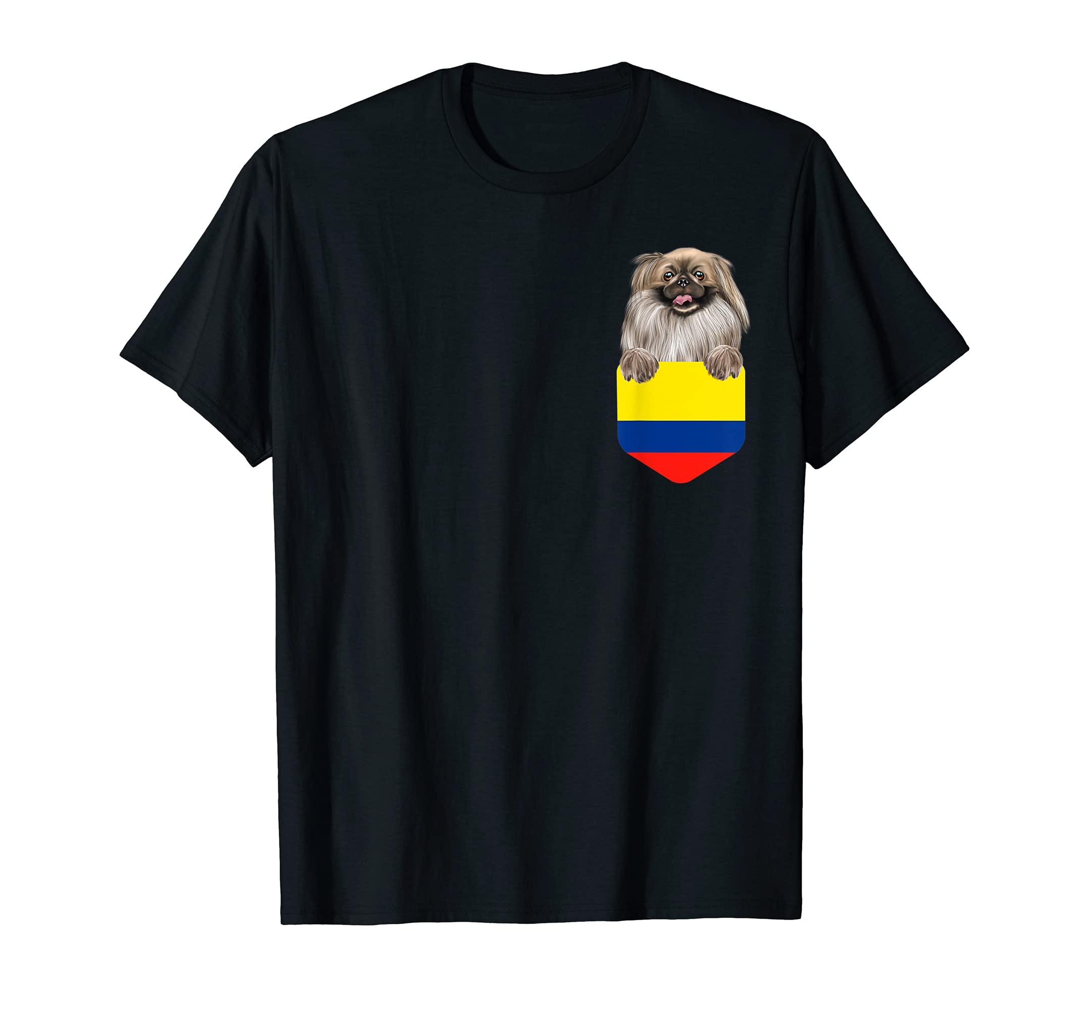 Colombia Flag Pekingese Dog In Pocket T-Shirt