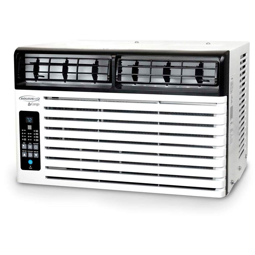 SoleusAir Energy Star 6,400 BTU 115V Window-Mounted Air Conditioner with LCD Remote Control, White/Black
