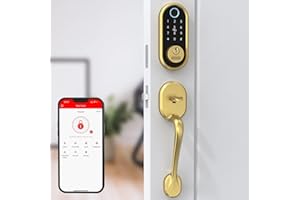 SMONET Smart Front Door Lock - Keyless Entry with Biometric Digital Touchscreen, Bluetooth, Alexa Compatible, Gold