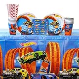 Hot Wheels Wild Racer Party Supplies Pack for 16 Guests - Straws, Dessert Plates, Beverage Napkins, Cups, and Table Cover