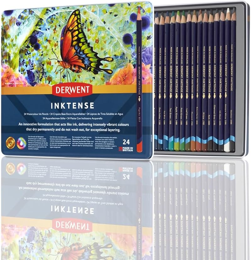 Derwent Inktense Permanent Watercolour Pencils 24 Tin Set 4mm Core