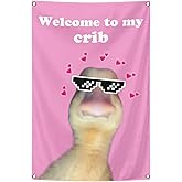Welcome to My Crib Flag Funny Tapestry 2x3Ft Meme Banner Wall Hanging Tapestries for College Dorm Room Man Cave Parties Decoration