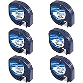 6-Pack 91331 White Plastic Label Tapes Replace for DYMO LetraTag Label Maker Refills for Letra Tag Plus LT100H LT100T, 1/2" x 13'(12mm x 4m), Black on White