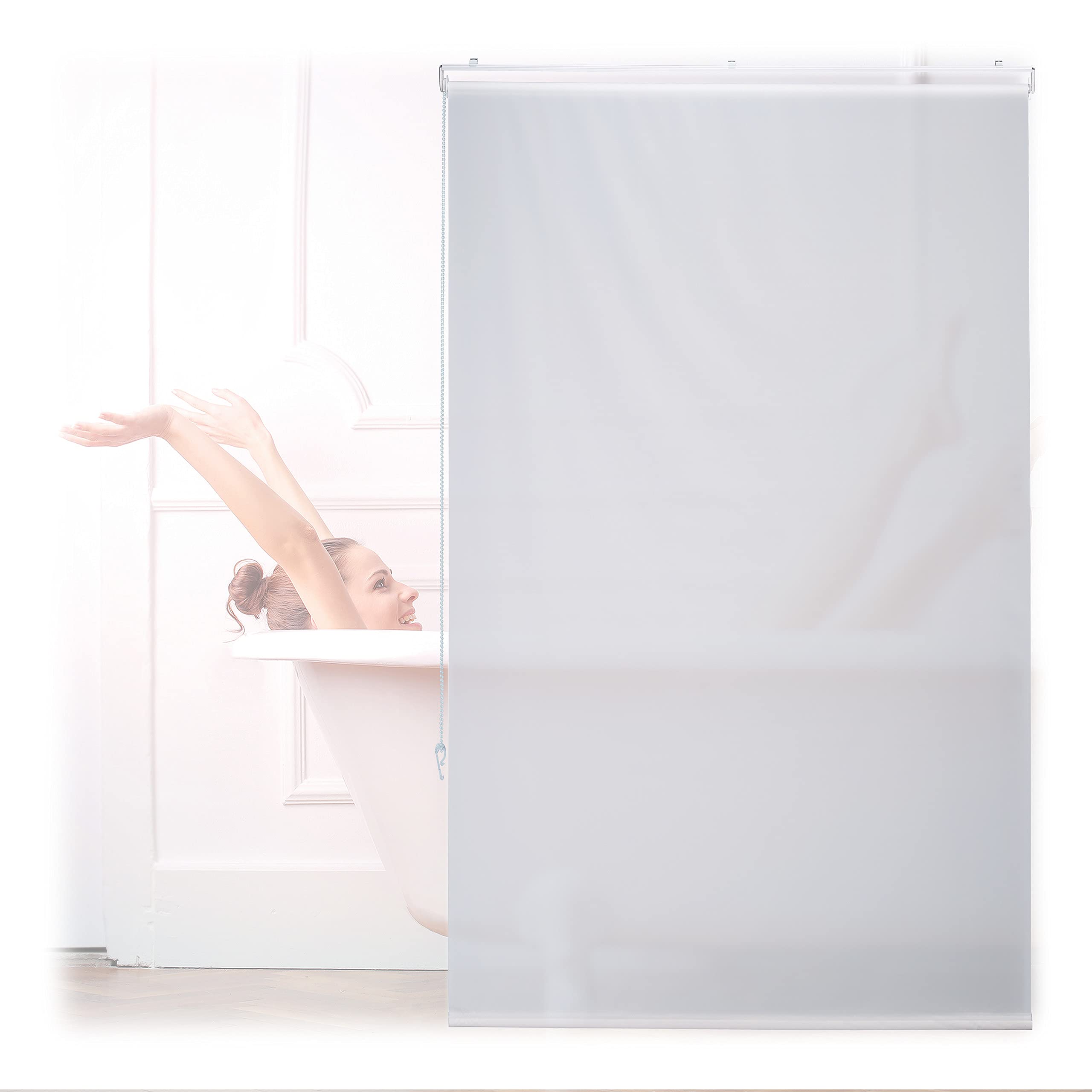 Relaxdays Bathroom Roller Blind, for Shower & Bathtub, Water Repellent, Quick Drying, Ceiling & Window, 100x240cm, White