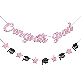Vofrise Pink Congrats Grad Banner Glitter Graduation Banner for Graduation Decorations Class of 2026 Party Supplies