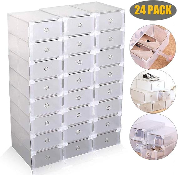 MathRose 24 cajas para zapatos, zapatero de plástico grande, caja de