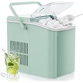 OLIXIS Countertop Ice Maker Machine with Handle, Auto-Cleaning Portable Ice Maker with Basket &amp; Scoop, 26lbs in 24Hrs &amp; 9 Cubes in 6 Mins, 2 Cube Sizes, for Home Party Camping RV, Green