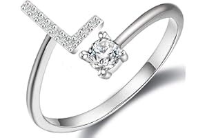 Haoze Initial Letter Ring for Women Silver Stackable Alphabet Rings with Initial Adjustable Crystal Inlaid Initial Rings Bridesmaid Gift