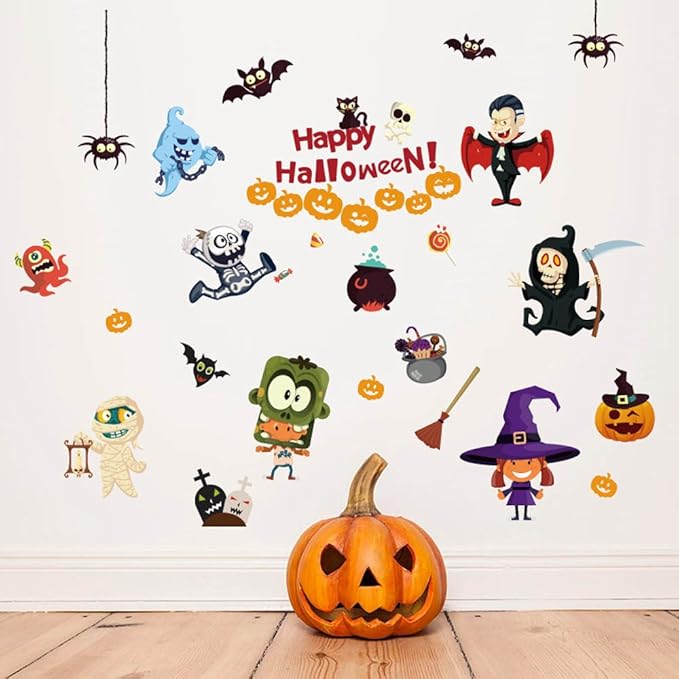 Baojunht Halloween Décor Chambre d'enfant Sticker mural Couleurs Dessin