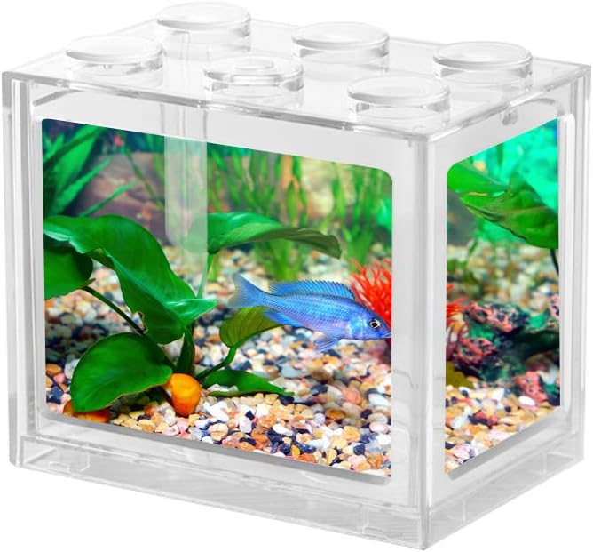 NWHEBET Mini Cube Fish Tank,Stackable Aquarium Building Block Design Fish Tank Block Reptile Box Office Table Decoration Ocean Micro-Landscape Box Miniature Pet Box