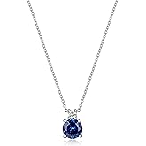 Amazon Collection Created Gemstone and 1/15 CT TW Lab Grown Diamond Pendant Necklace with Cable Chain in Platinum Over Sterling Silver, 18"+ 2" Extender