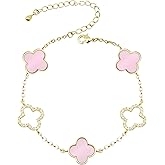 Clover Bracelet for Women 18k Gold Plated Silver Lucky Four Leaf Link Chain Bracelets Charm Trendy Jewelry Gifts for Women