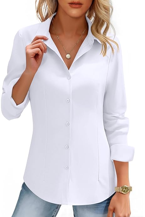 White Shirts For Women Siliteelon Women's Business Casual Long