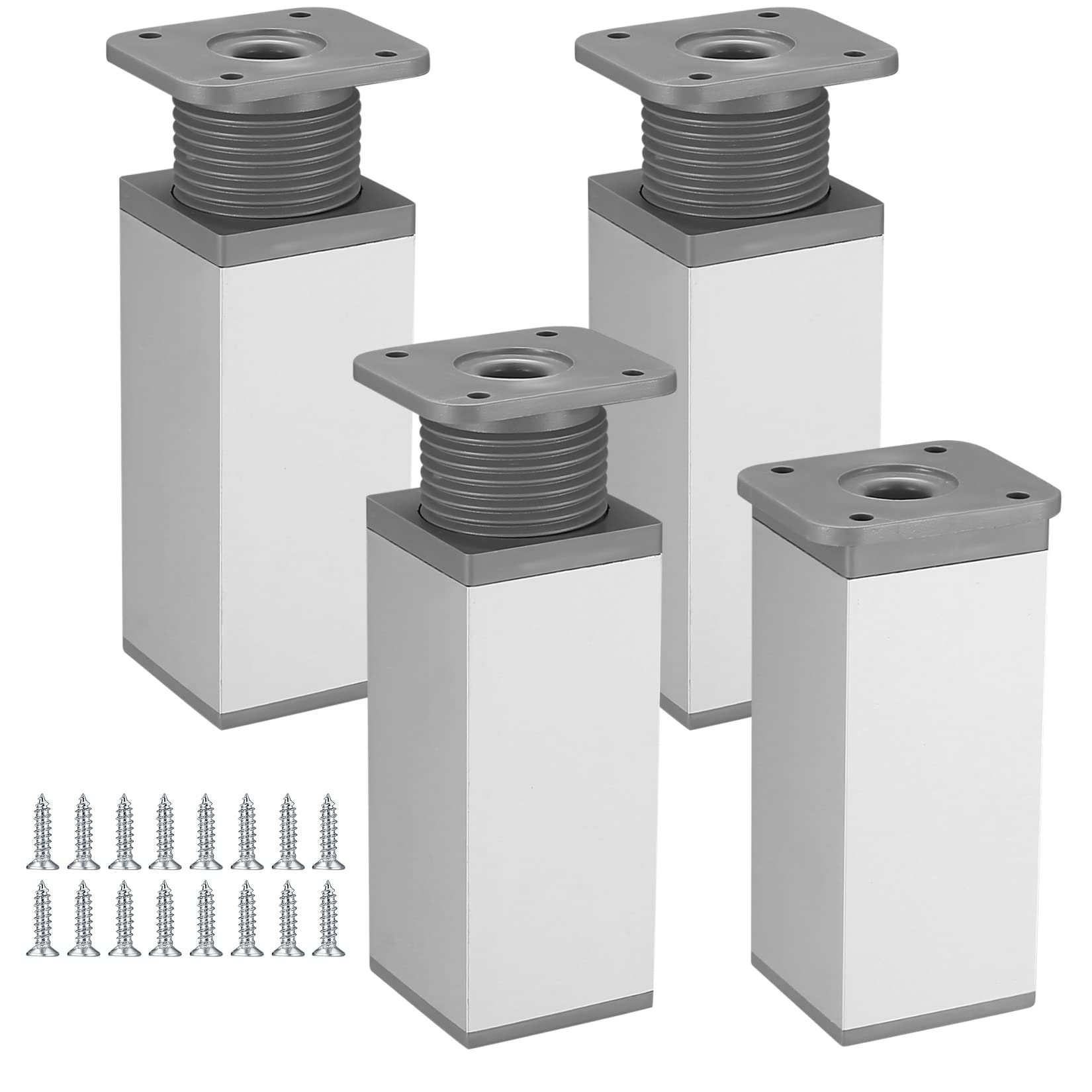 4 Adjustable Cabinet/Table Legs, Aluminum Alloy, Height 0-20MM, Silver (12CM)