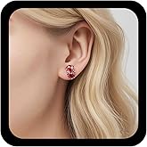 Allereyae Boho Red Crystal Stud Earring Ruby Gemstone Earrings Cz C Shape Earrings Ruby Half Hoop Earring Bridal Wedding Faux Gemstone Jewelry for Women