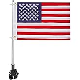 FLAGPARK American Boat Flag with Telescoping Flag Pole Kit Holder for Bike Motorcycle Pontoon Boat Accessories 12x18 US Flags Heavy Duty RV ATV Mount