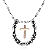 YAFEINI Horseshoe Necklace 925 Sterling Silver Horse Cross Pandant Necklace Horseshoe Jewelry Gifts for Women