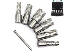 OSCARBIDE Annular Cutter Set 7 Pieces 3/4" Weldon Shank 1"Cutting Depth,1/2 to 1-1/16 inch Diameter,2 Flats Annular Cutters HSS Mag Drill Bits Kit for Magnetic Drill Press with 1 Pieces Pilot Pin